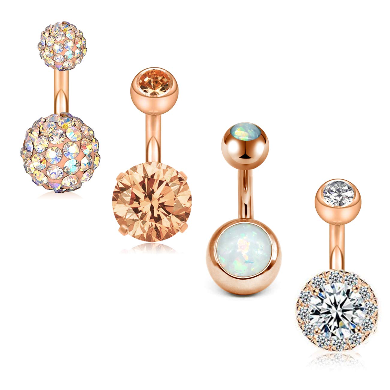 FECTAS Pack of 4 Belly Button Ring Set Stainless Steel 14 Gauge Navel Barbell 6mm Short Bars Piercing Jewellery