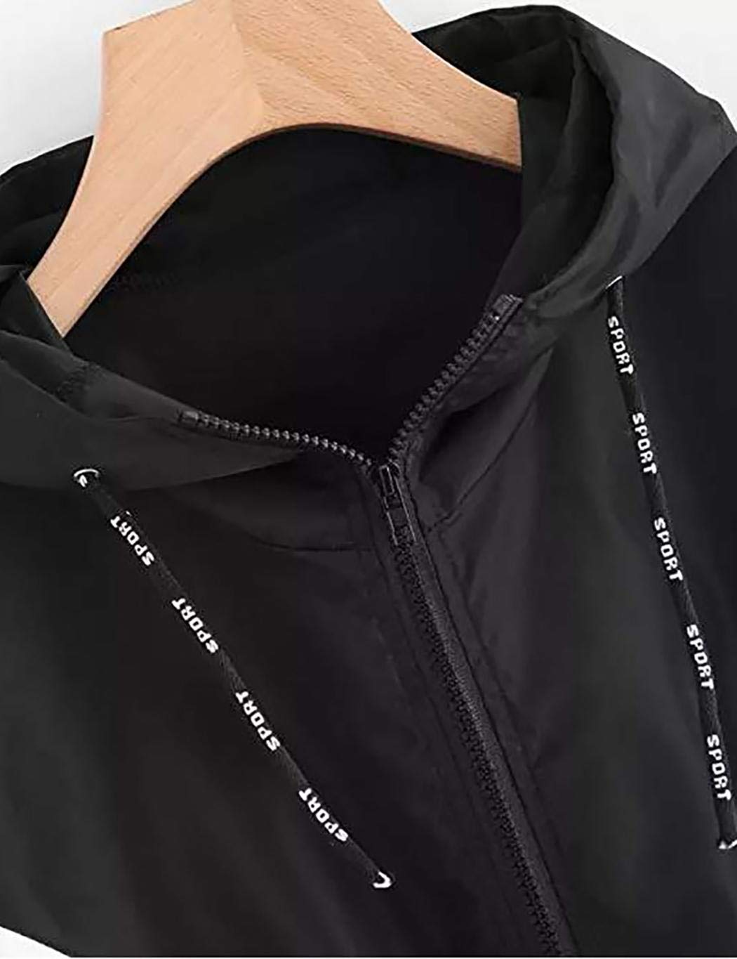 XioNiu Women Casual Patchwork Long Sleeve Hooded Zipper Sport Coat Casual Jackets Black