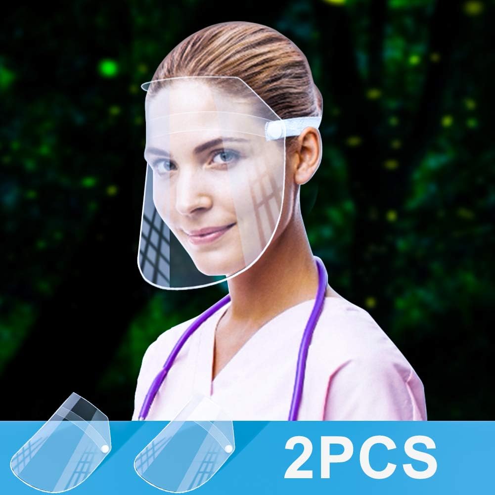 Face Shield Anti-Fog Full Face Shield Detachable Adjustable Headband Portable Hat Cap with Protective Film Elastic Band for Women Men Eye Face Head Protection - 2Pcs