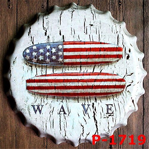 VancyTop Sailing Shape USA Flag Pattern Cap Retro Tin Sign for Home Bar Living Room Decorations,Diameter:15.7"