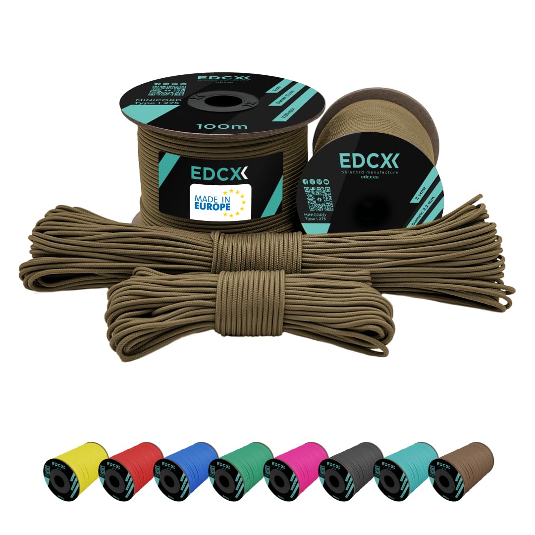 EdcX 2 mm Nylon Paracord 275 (15, 30, 50 and 100 m)– 100% Nylon rope, 3-Strand cord, Nylon cord 2 mm in Many Colours (Coyote Brown, 30 m)