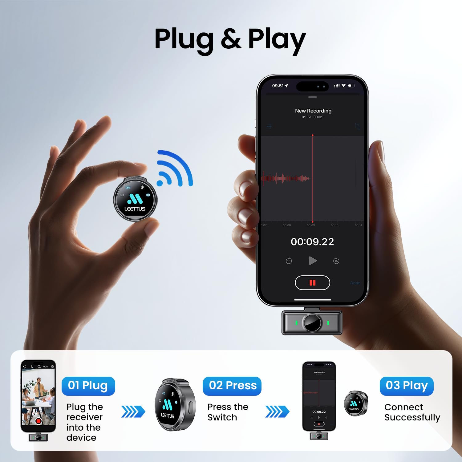 2 Pcs True Dual Receivers Mini Microphone for iPhone 7-16/Android/Tablet,Lavalier Wireless Microphones with DSP Noise Cancellation,Magnetic Clip,18H,Mic Mini for TikTok,Live Streaming,Interviews,Gifts