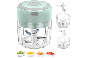 NAMUAI Electric Mini Food Chopper, Rechargable Small Food Processor for Garlic, Puree, Onion, Herb, Veggie, Ginger, Fruit Blender (250ml+100ml 2 cups, Green)