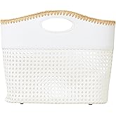 L*Space Casablanca Bag, Oversized Clutch Featuring Faux Leather Handle & Paper Rafia Stitching, Vacation Ready Looks, Cream, O/S