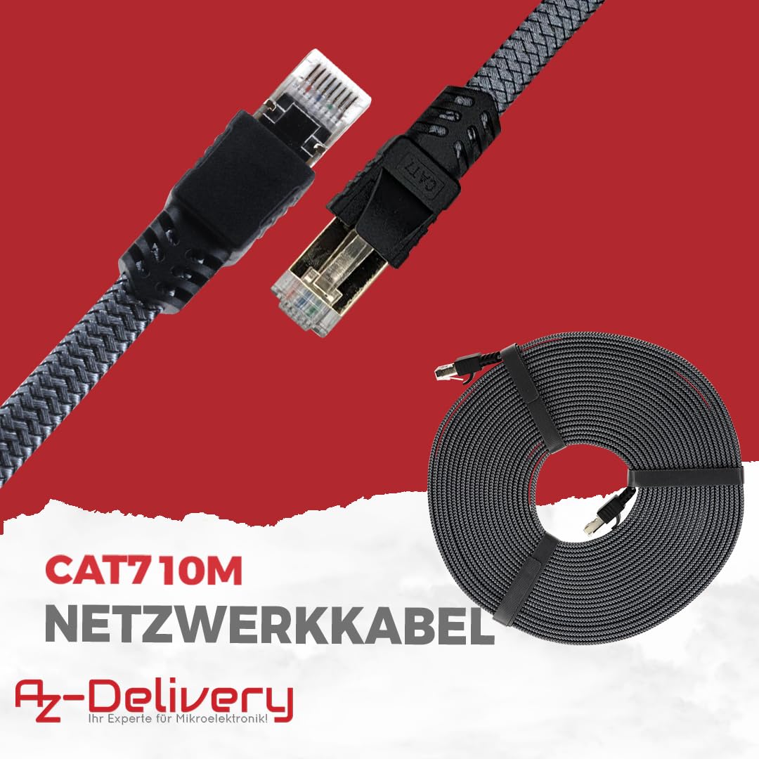 AZDelivery 3 x 10m CAT7 Netzwerkkabel - Grau/Silber, Gigabit Ethernet LAN Kabel - 10000 Mbit/s - Highspeed Patchkabel Cat.7 Rohkabel S/FTP PIMF Schirmung mit vergoldetem RJ45 Stecker für Router 6
