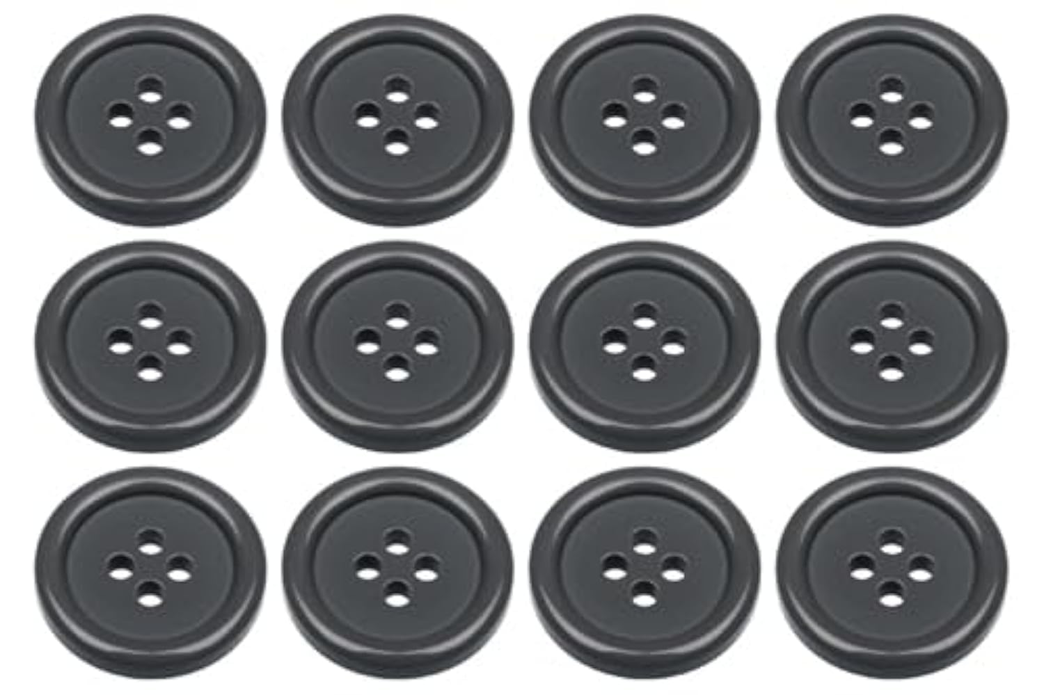 Pack of 12 Grey Sew on 18mm Round Buttons Flat 4 Holes 28L 28 Ligne