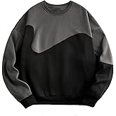 Floerns Men's Color Block Crewneck Sweatshirts Long Sleeve Warm Fleece Baggy Pullover Tops Casual Fall Outfits