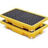 LYAYAN 2 Pcs Spill Containment Pallet, 2-Drum Plastic Platform with Drain Outlet, 2000Lbs Load 26&rdquo;x14&rdquo;x4.7&rdquo;, Leakproof Stackable Tray for Garage/Kitchen/Basement/Industrial Storage