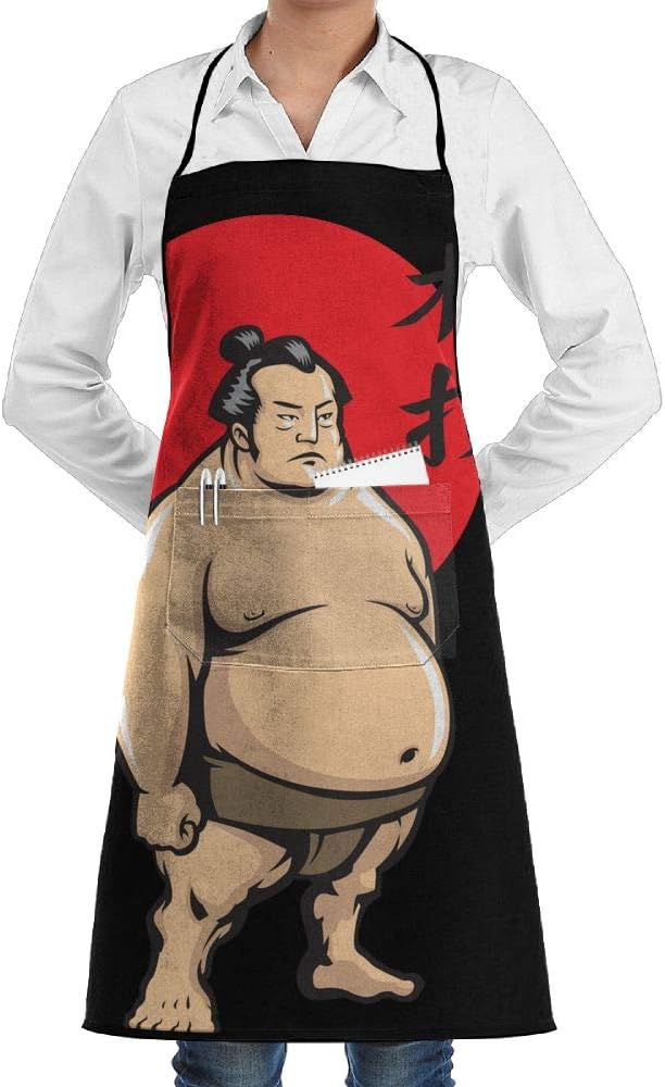 SARA NELL Grill Aprons Kitchen Chef Bib Japan Sumo Kitchen Cooking Aprons with 2 Pockets for Women and Men-Adjustable Neck Strap Apron-Extra Long Ties