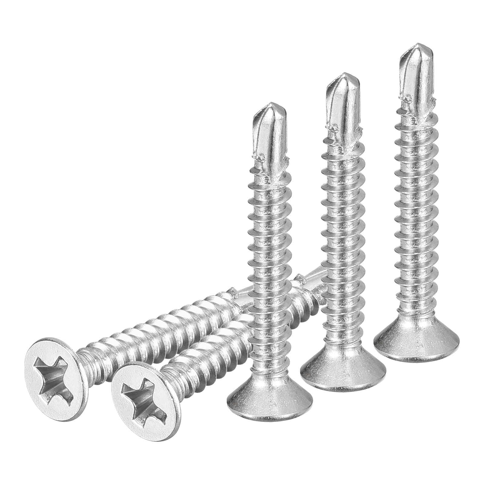 DTGN 100Pcs ST3.5x25mm Self Drilling Screws, 410 Stainless Steel Flat Head Phillips Sheet Metal Screw - Good for Wood to Metal, Furniture - Silver — image 1