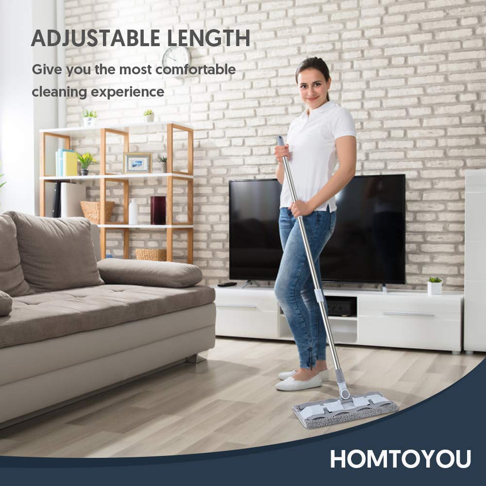 HOMTOYOU Microfiber Hardwood Floor Mop with 4 Washable Pads, 360 Rotation Dust Flat Mop with Ultra Long Stainless Steel Handle for Home/Office Floor Cleaning: Industrial & Scientific