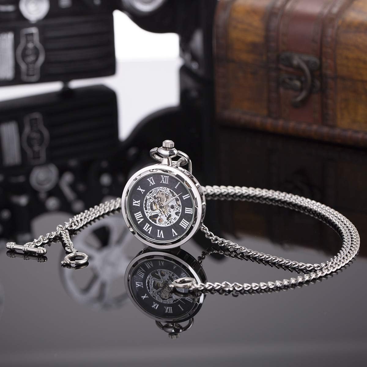 SIBOSUN Pocket Watch Chain Double Albert T-Bar - Antique 29 Inch Chains Vest Waistcoat (3.Sliver, CPA026): Watches