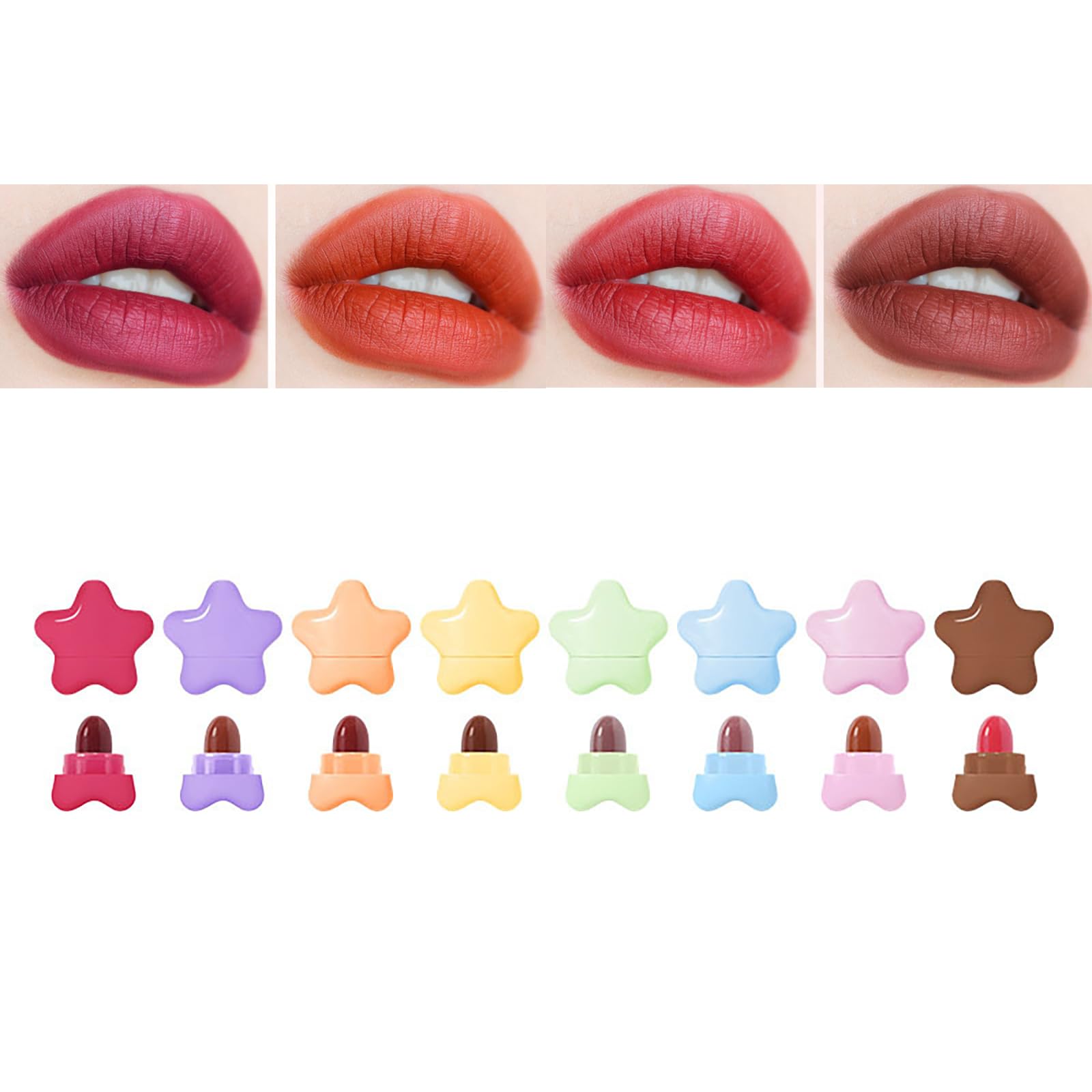 CHSEEO 8 Pcs Mini Star Velvet Matte Lipstick Set, Waterproof Long-Lasting Non-stick Cup Lipstick Kit, Beauty Make Up Cosmetics Lip Gloss Gift Kit for Girls Women, Travel Size