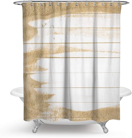 Amazon Com Qcwn Wooden Shower Curtain Sand On The White Wooden