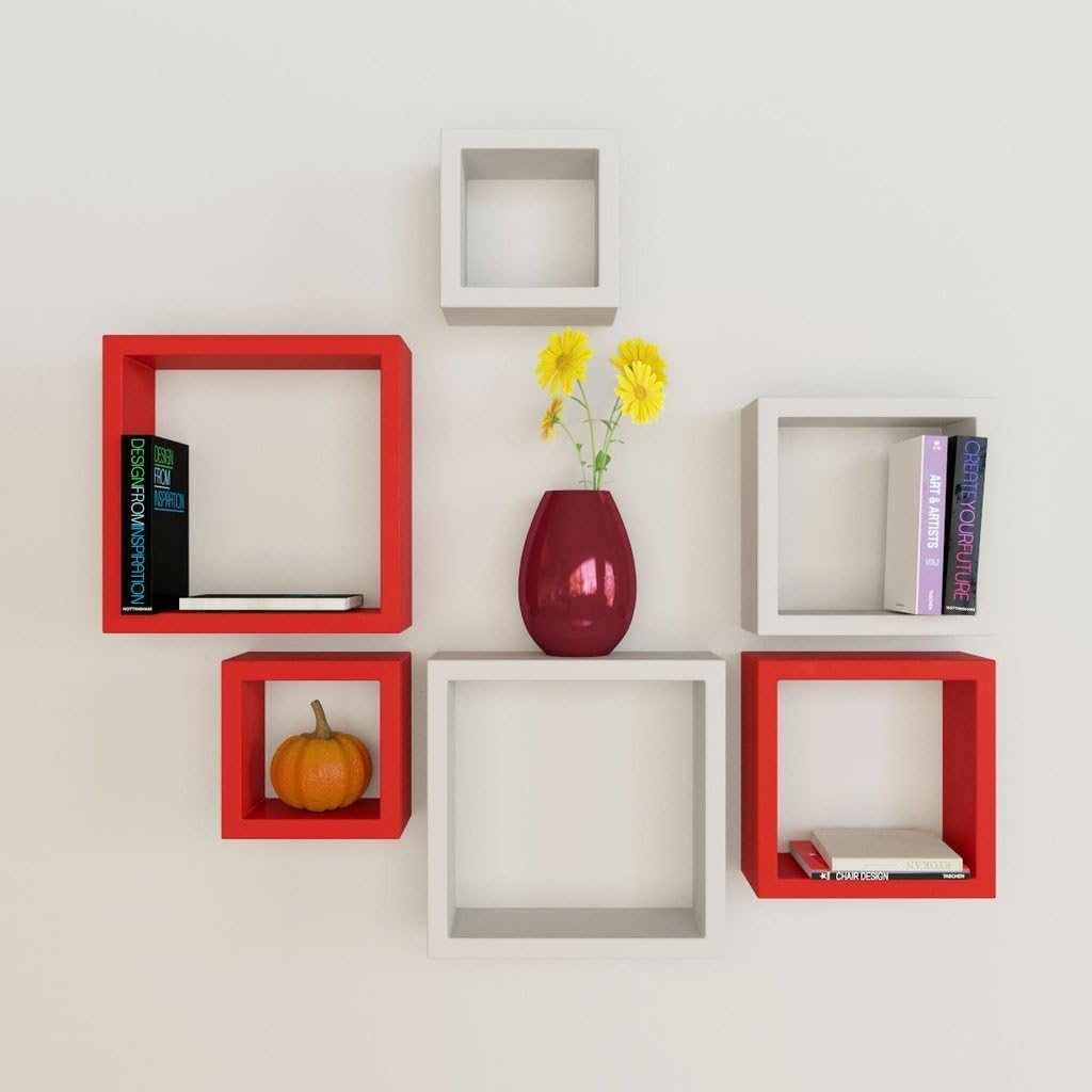 DecorNation Nesting Square Shelf Set of 6 Shelves (Red & White)