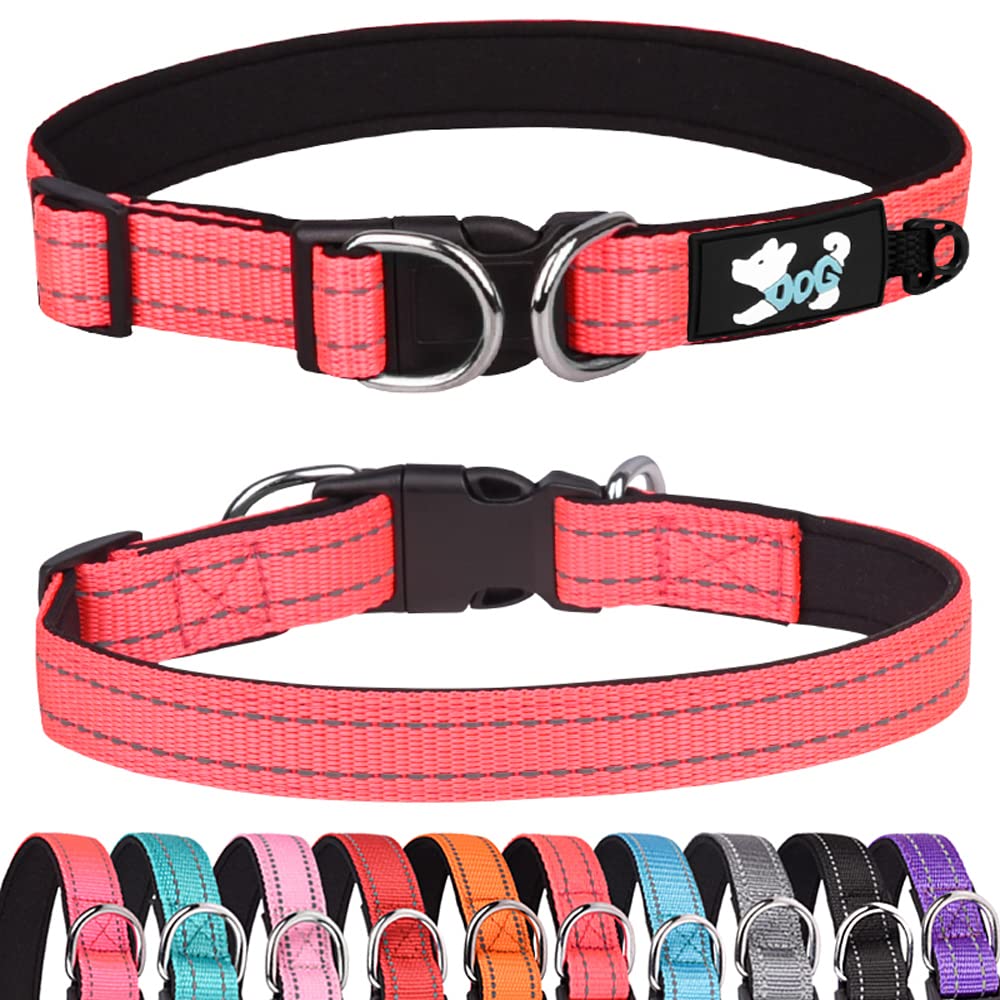 Haoyueer Padded Dog Collar Reflective Dog Collars for Small Medium Large Dogs Comfortable Soft Neoprene Adjustable Basic Dog Collars (M, Hot Pink)