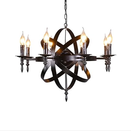 Pendentif Medieval Rond Chandelier A Bougie Pendentif Plafonnier Noir Style Chateau En Fer Forge Massif Pour Un Couloir De Salon Ou Un Lustre De Maison De Campagne Amazon Fr Cuisine Maison