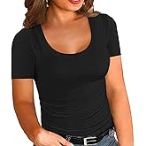 Chulianyouhuo Women's Plus Size Tops Short Sleeve Scoop Neck T Shirts Summer Ribbed Knit Basic Casual Tees Blouse