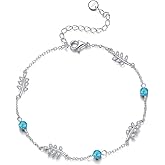 HOPEEZZ Turquoise/Black Pearl/Opal Bracelet for Women Sterling Silver Leaf Bracelet Jewelry Gift for Women