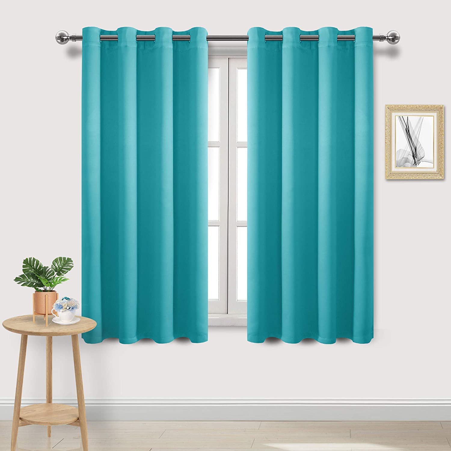 DWCN Blackout Curtains for Living Room and Bedroom - Thermal Eyelet Panels for Nursery - 52 x 63 Inch, 2 Panels, Turquoise