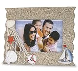 BANBERRY DESIGNS Beach Picture Frame with Sailboat Starfish & Shells - Sand Texture Background - Nautical Themed Home Decor - for 4x6 Photo