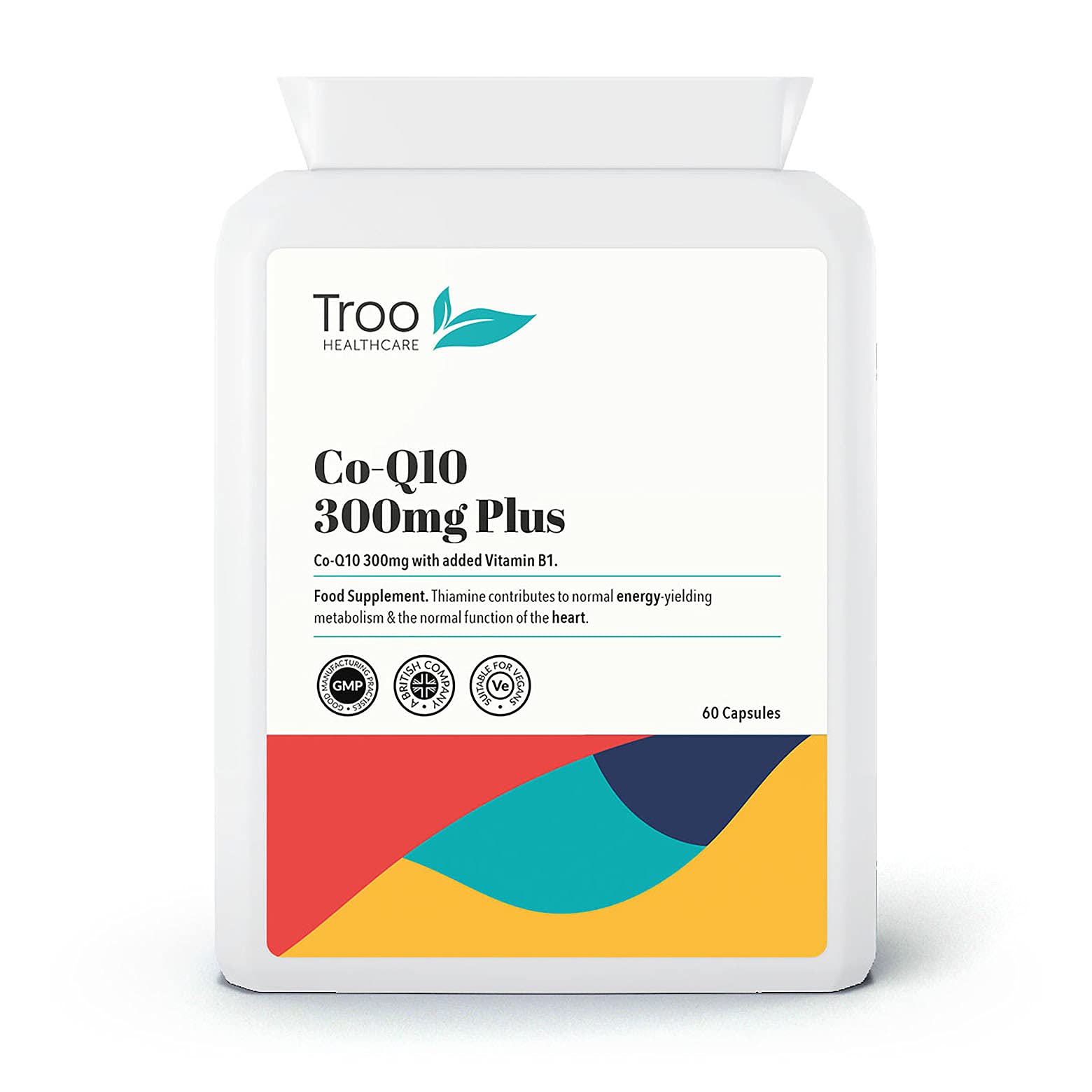 Troo Health CoQ10 Supplement 300mg Plus - 60 Capsules - High Strength Trans Form Co Enzyme Q10 Enhanced with Vitamin B1 to Support Healthy Heart Function & Energy Metabolism - 2 Month Supply – UK Made