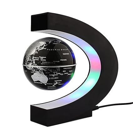 Trenzsary Floating Globe with LED Lights C Shape Magnetic Levitation Floating Globe World Map for Desk Decoration (Black)
