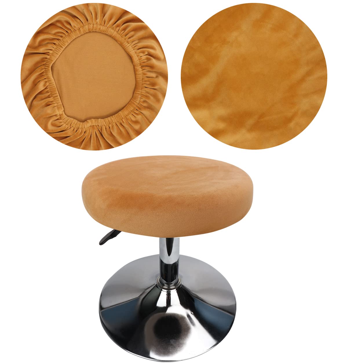 HuaLiSiJi Stool Covers Round 12"-16"/30-40cm Bar Stool Covers Velvet Round, Fabric is Soft and plush Washable Easy Care and Durable (Khaki)