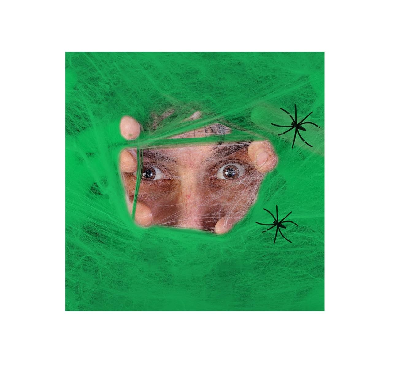 Komonee 5 x Spiderweb Halloween Stretchy Fake Spider Cob Web with Spiders Indoor Outdoor Garden Haunted House Party Decoration Green