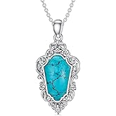 Reaii Natural Turquoise Pendant Necklace for Women 925 Sterling Silver Genuine Turquoise Jewelry Gifts