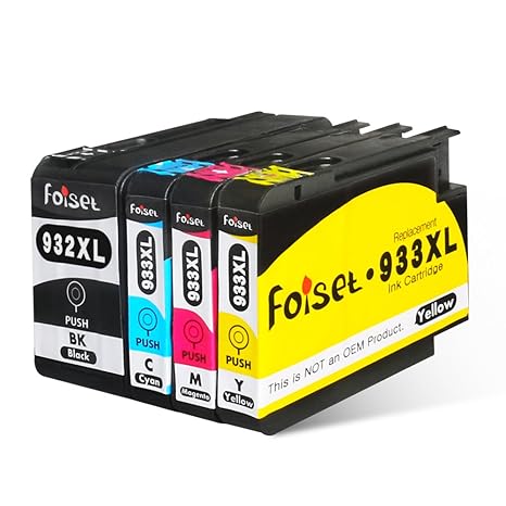 Foiset 4 Pack Ersatz für HP 932XL 933XL Tintenpatrone Kompatibel mit HP Officejet 6700 6600 7612 7110 7610 6100 Drucker Schwa