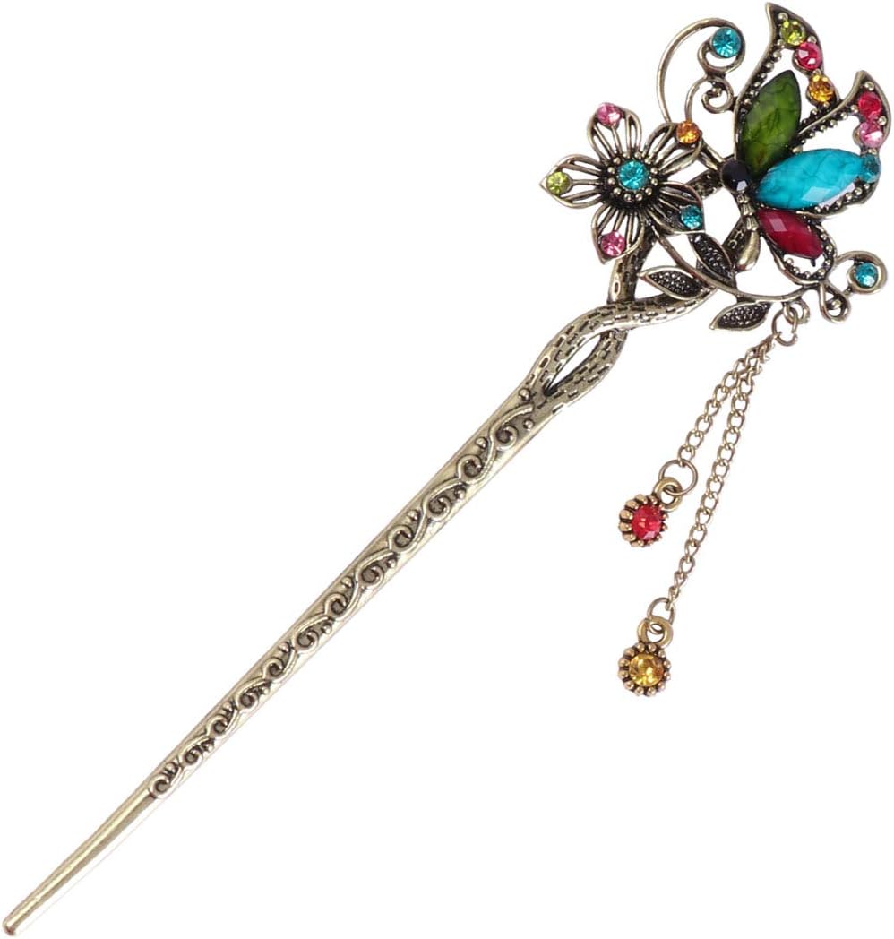 Lurrose Vintage Butterfly Hair Stick with Tassel Decorative Metal Hairpin for Women Girls Updo Hairstyles Stylish Hair Chopsticks for Party Casual Wear - Image 4