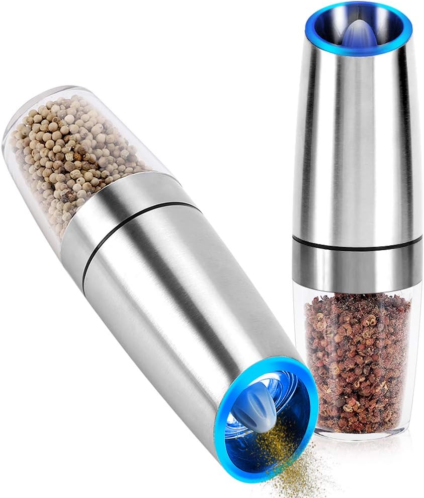 Gravity Salt and Pepper Grinder, Stainless Steel Electric Pepper Mill
