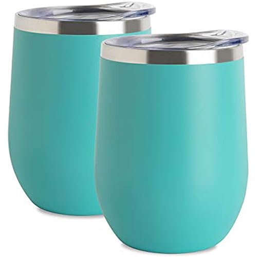 JEAREY Stemless Glass Tumbler 12 oz Stainless Steel Double Wall Vacuum Insulated Wine Cup with Lid Travel Friendly