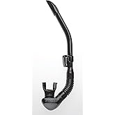 RIFFE Stable Scuba Diving and Snorkeling Dry Snorkel - Low Profile &amp; Lightweight with Flexible Folding Vinyl Tube - Shark Fin-Shape Tip Hinged Keeper &amp; Purge Valve
