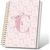 VONTP Coquette Pink Bow Notebook, Initial C Notebook Personalized Teen Girl Gifts, Preppy Gifts for Women Teen Girl, Funky Girly Style Hardcover Spiral Notebook 5.5x8.3