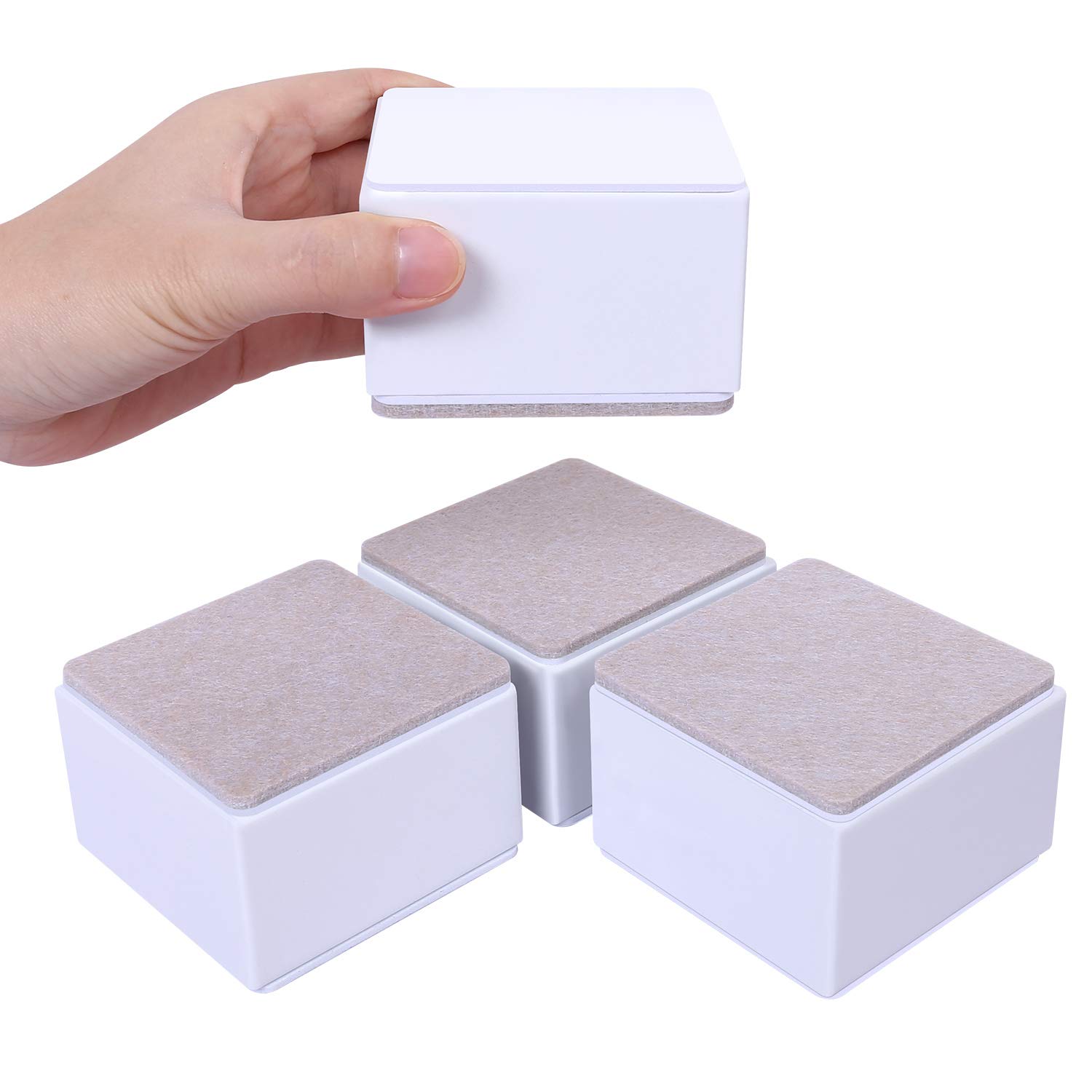AIRUJIA 5cm Lift Furniture Risers, Carbon Steel Bed Risers, Diameter 8cm Self-Adhesive Heavy Duty Furniture Raisers, Adds 5cm Height to Beds Sofas Cabinets Supports 20,000 lbs, Square White 4 pack