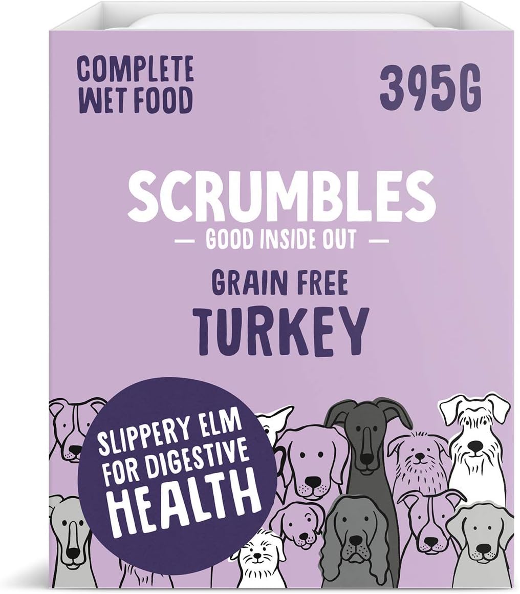 Scrumbles Natural Wet Dog Food, Grain Free Recipe with 70% Turkey and Slippery Elm, 7x 395g, 395 g (Pack of 7)