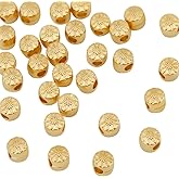 Beebeecraft 100Pcs 18K Gold Plated 4mm Spacer Beads Cube Column Barrel Flower Spacers Loose Beads for Jewelry Necklace Earring Bracelets Making