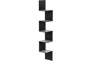 Furinno Rossi Wall Mount Floating Corner Shelf, 5-Tier Square, French Oak Grey/Black