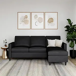 Cozyheaven Etleva 3 Seater Fabric L Shaped Sectional Couch Sofa Set for Living Room (Black)