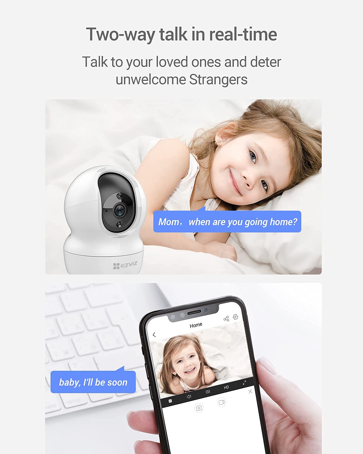 2K+ Indoor Security Camera, WiFi, 360° Coverage, Night Vision, Auto Motion Tracking, Pet Baby Monitor, Two Way Talk, Compatible with Alexa (CP1 2K+)