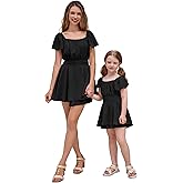 AWIBMK Boho Mommy and Me Romper Dress Bowknot Tie Back Mother Daughter Jumpsuit Shorts Family Outfit Summer Clothes