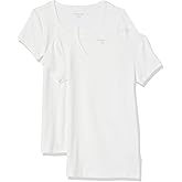 Amazon Essentials Women's Slim-Fit Cap-Sleeve Scoop Neck T-Shirt, Pack of 2