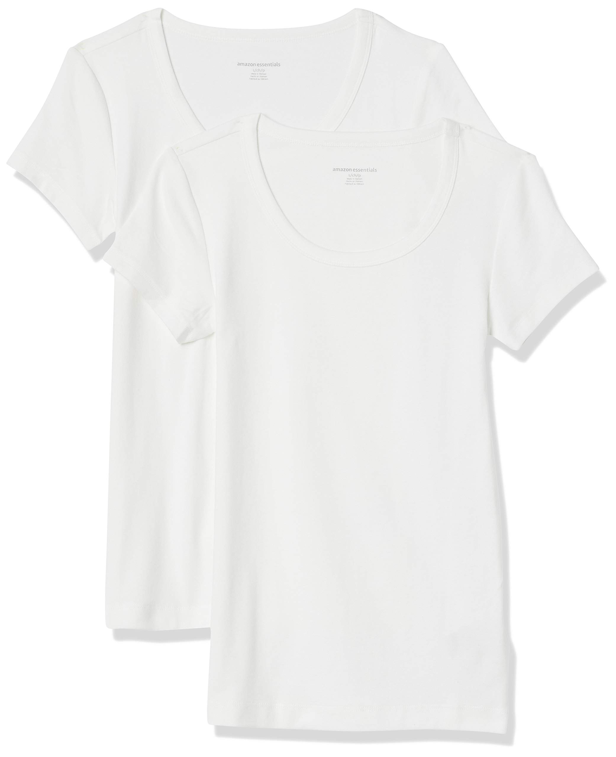 Photo 1 of Amazon Essentials Women's Slim-Fit Cap-Sleeve Scoop Neck T-Shirt, Pack of 2, White, Small