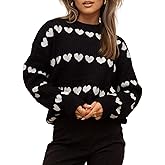 Arssm Womens Valentine Sweater Crewneck Long Sleeve Heart Pullover Knitwear Fashion 2025 Cute Knit Top(Black-L)