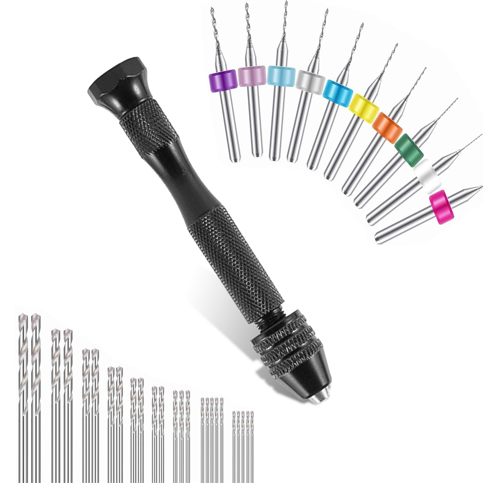 Jyvlucient Pin Vise Hand Drill Precision 36PCS Mini Hand Drill Bit Set Micro Mini Twist Drilling Bits 0.5-3mm and PCB Drill 0.1-1mm for Model Making Electronic Drilling Holes Woodworking Jewelry DIY