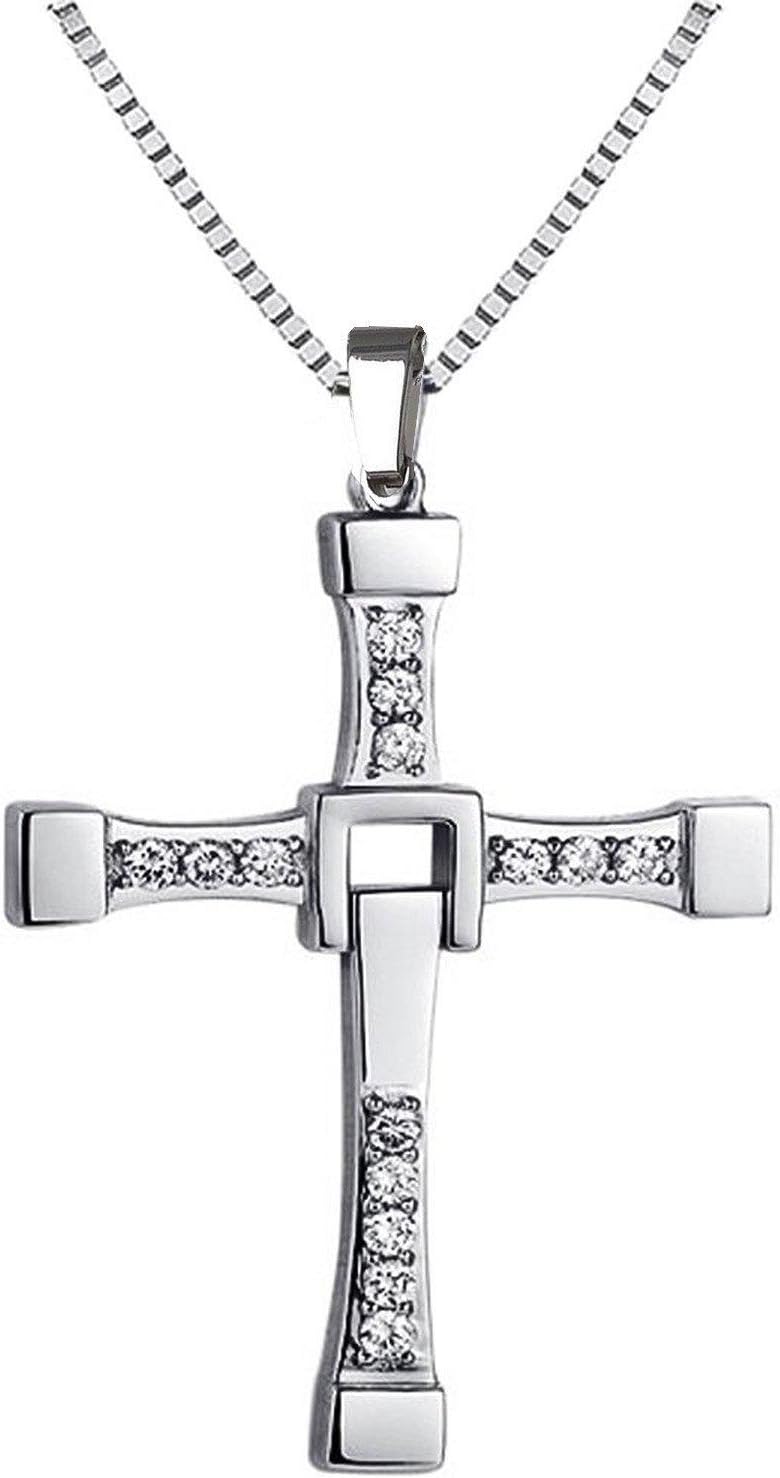 Fast and Furious Vin Diesel Inspired Cross Shaped Silver 18K White Gold Plated Austrian Crystal Elegant Style Beautiful Pendant for Men by Caratcube (CTC - 0078)