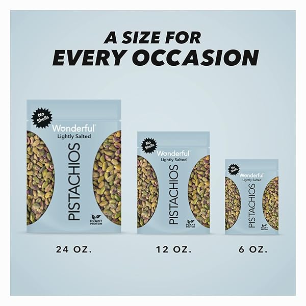 WONDERFUL PISTACHIOS NO SHELLS, LIGHTLY SALTED NUTS, 12 OUNCE RESEALABLE BAG, PROTEIN SNACKS, GLUTEN FREE, HEALTHY SNACK