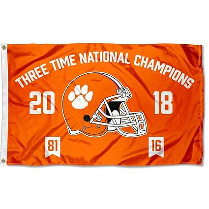 Clemson Tigers Three Time College Football National Champions Flag